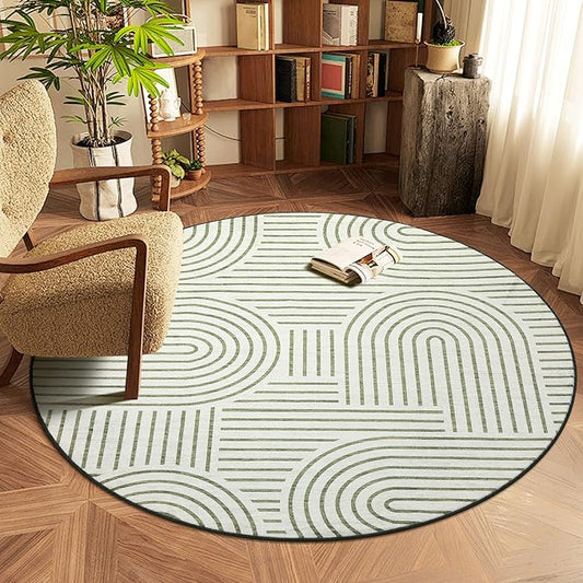 Washable Rug 4ft Area Rugs for Living Room, Abstract Rug for Bedroom, Soft Rainbow Non Slip Throw Rugs with Rubber Back, Low Pile Stain Resistant Boho Geometric Carpet for Dining Room,Green