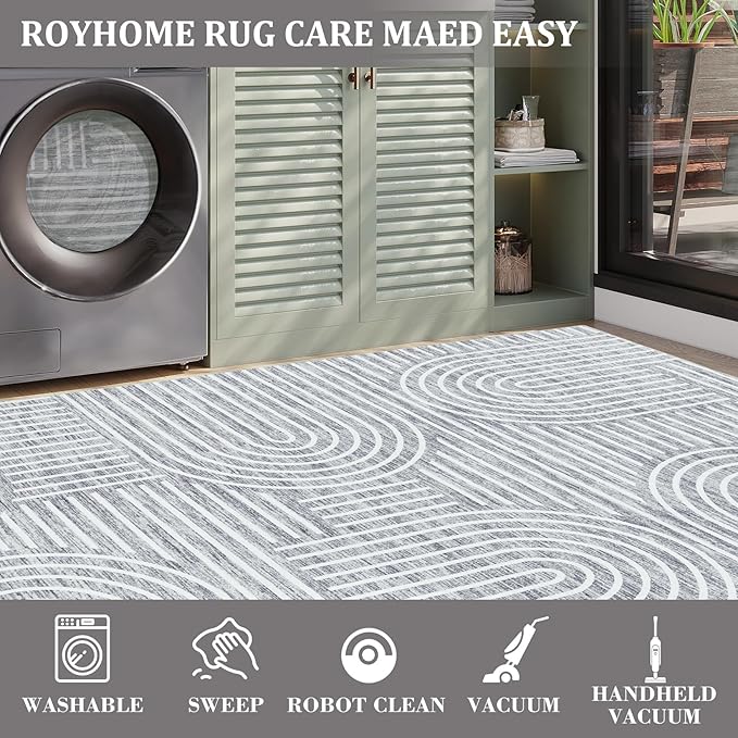Modern Rug 2.5x8 Runners for Hallways, Abstract Kitchen Runner Rugs Non Slip Bath Runners, Rainbow Washable Runner Rug for Bedroom, Soft Long Rugs for Entryway Bathroom Laundry Dorm, Ash