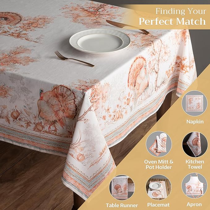 Maison d' Hermine Table Cloth Rectangle Table 100% Cotton 70 x 120 Inches Fall Tablecloth Reusable Everyday Use for Thanksgiving Christmas Decorations Dining Farmhouse Party (Giving Thanks)