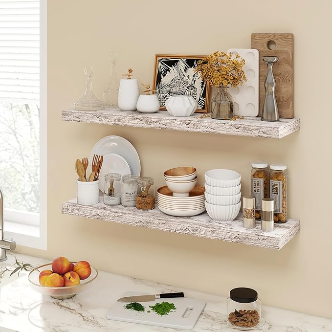 36 Inch Floating Shelves, 9.3" Deep Floating Shelf Wall Mounted, 36" Wall Shelves, Rustic Deep Bookshelf, Large Display Shelves & Storage Shelves for Bedroom, Living Room, Rustic, Set of 2