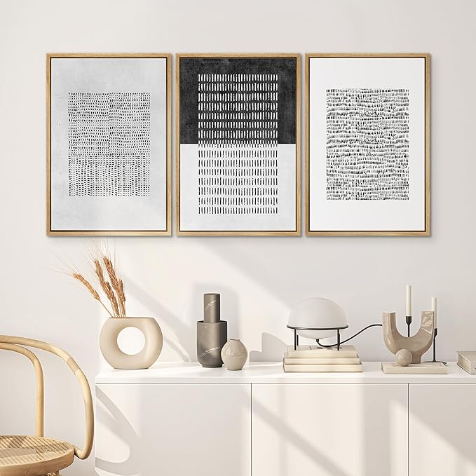 SIGNWIN Framed Canvas Print Wall Art Set Mid-Century Geometric Block Abstract Shapes Cozy Neutral Modern Art Decorative Boho Relax/Zen Nordic for Living Room, Bedroom, Office - 16"x24"x3 Natural