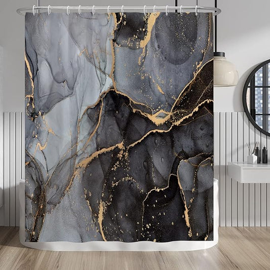 Baocicco Gray and Gold Marble Shower Curtain Modern Luxury Abstract Shower Curtains Decorative for Bathroom Bathtubs Waterproof Fabric Shower Curtain with Hooks 60x72 Inches