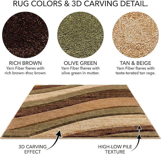 Well Woven Good Vibes Cecilia Multi Color Brown 7'10" x 9'10" Modern Area Rug for Living & Dining Room - Stain-Resistant, Hand-Carved, 3D Abstract Design