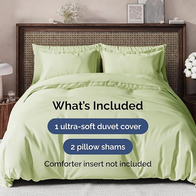 Duvet Cover King Size - Extra Soft King Size Duvet Cover - Lightweight, Breathable, Easy Care & Fade Free w/Zipper Closures & Ties - 104" x 90" Inches - (Light Sage Green) Comforter Not Included