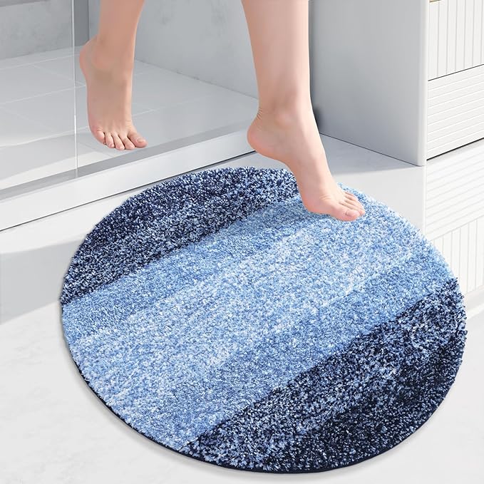 Arotive Microfiber Bathroom Rugs, Shaggy Soft and Absorbent Bath Rug, Non-Slip, Thick Plush Machine Washable Dry Bath Mats for Bathroom, Tub and Shower, 24x24, Blue, Round