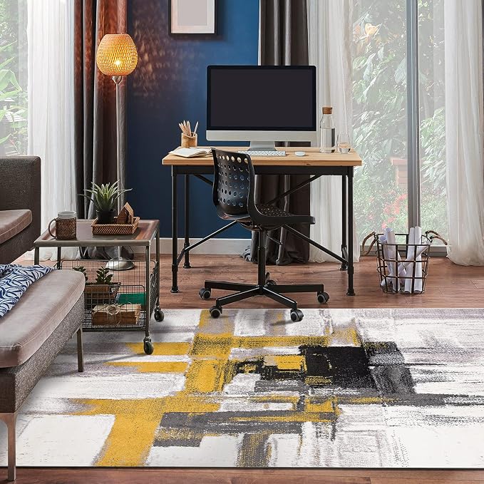 Rugshop Gold Modern Abstract Area Rug — Non-Shedding for Living Room, Dining Room and Office 6'6" x 9'