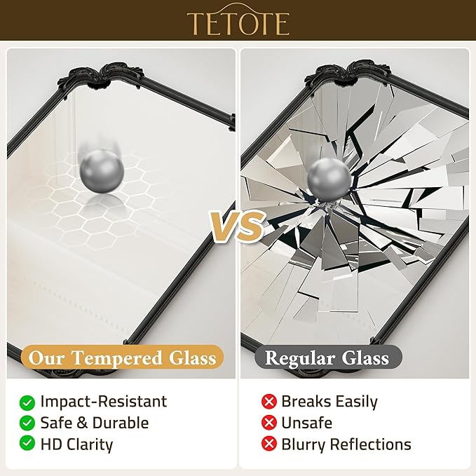 TETOTE Vintage Baroque Black Rectangle Mirror for Wall 22 x 30 Antique Scroll Rounded Corner Frame French Mantle Mirror for Fireplace Bathroom Living Room Bedroom Decor, Horizontal/Vertical