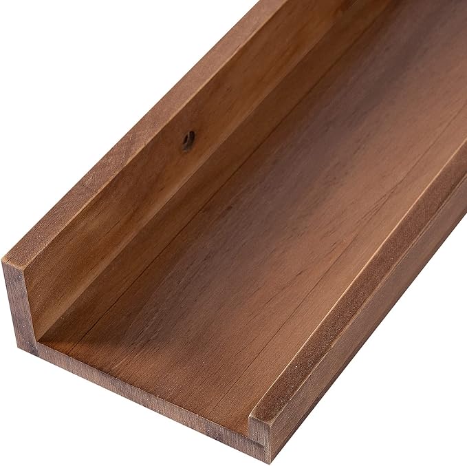 MBYD 36 Inch Photo Picture Ledge Shelf, Light Walnut Floating Wall Nursery Book Shelves Floating Bookshelf for Kids Bedroom Bathroom Kitchen Home Decoration, Set of 3