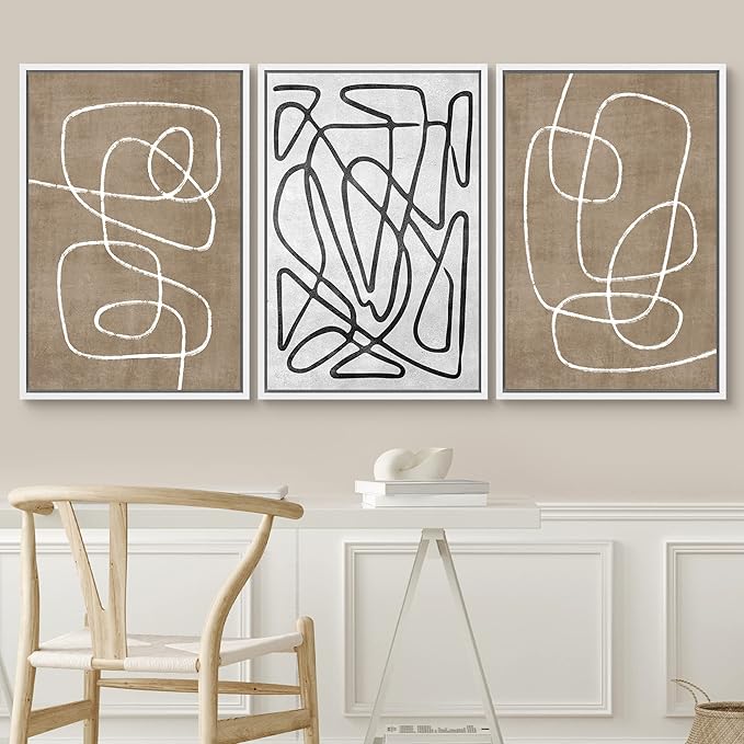 SIGNWIN Framed Canvas Print Wall Art Set Geometric Mid-Century Sketches Graffiti & Street Art Abstract Illustrations Modern Art Decorative Nordic for Living Room, Bedroom, Office - 16"x24"x3 White