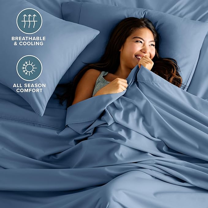 Bare Home Queen Sheet Set - 1800 Ultra-Soft Microfiber Queen Bed Sheets - Double Brushed - Deep Pockets - Easy Fit - 4 Piece Set - Bedding Sheets & Pillowcases (Queen, Coronet Blue)