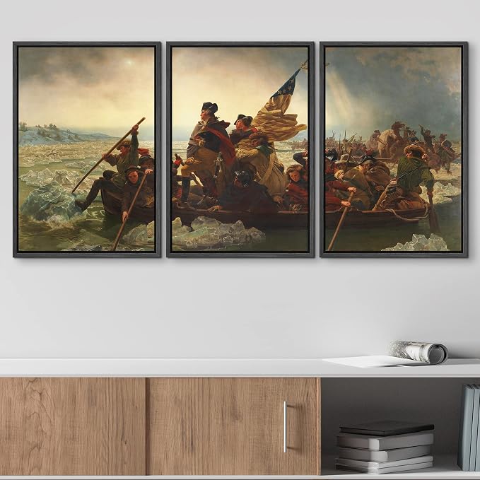 wall26 Framed Canvas Print Wall Art Set Washington Crossing The Delaware by Emanuel Leutze Cultural Historic Oil Painting Fine Art Reproduction for Living Room, Bedroom, Office - 16"x24"x3 Black