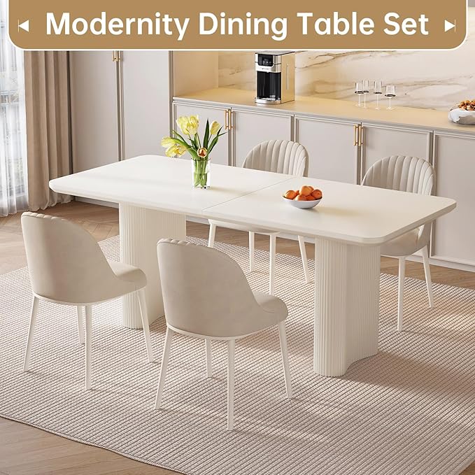 5-Piece Modern Dining Set, 62.99" Dining Table Set for 4, Rectangular Kitchen Table with 4 Chairs, White Dinner Table for 4-6 Person