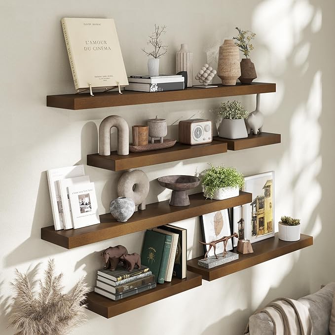 Marsmiles 36 Inch Wood Floating Shelves | Rustic Dark Wood Wall Shelves Set of 2 | 36" W x 7.7" D x 1.6" H Wooden Shelves for Bathroom Kitchen Living Room