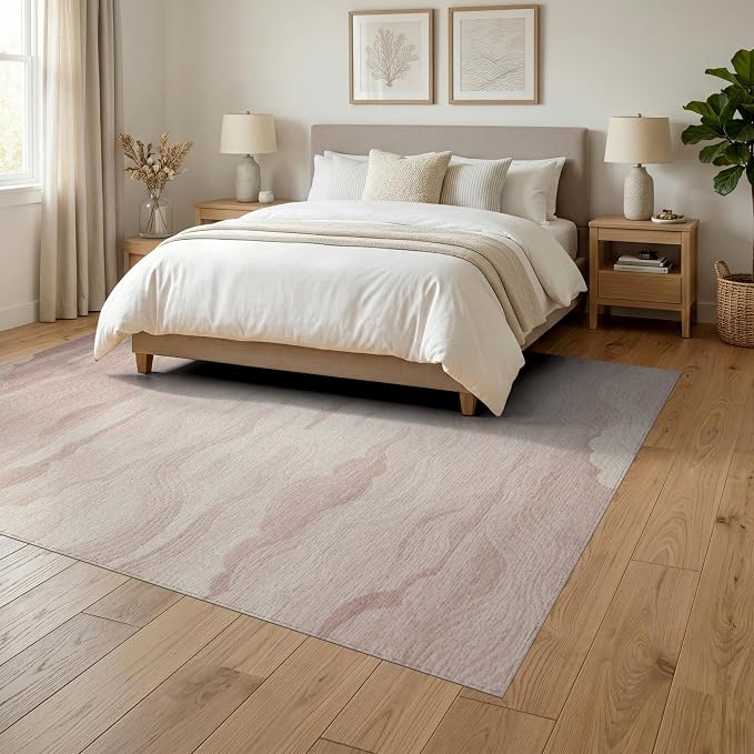 6'x9' Washable Flatwoven Rug, White Modern Wave Stain Resistant Large Carpet for Dining Room, Under Table, Office, Non-Slip Chair-Friendly Floor Mat | Ref:2208255