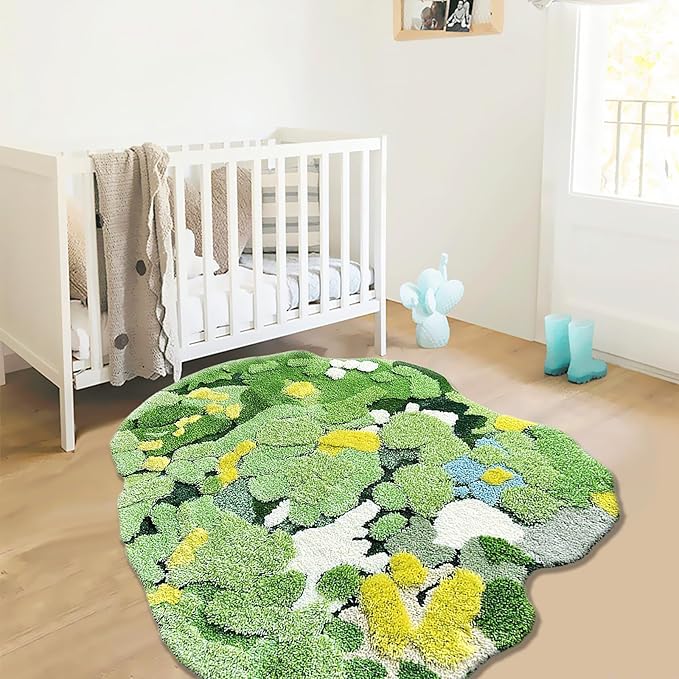 UKELER Soft Shag Round Rug for Kids Cute Moss Home Decor Non Slip Washable Area Rugs for Bedroom Bedside Laundry Room Playroom Bathroom 41.3''x39.3''