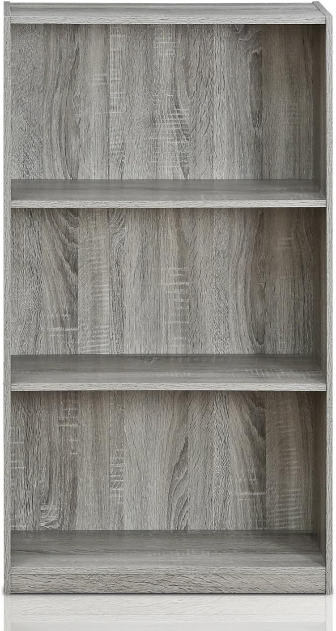 Furinno BASIC Book Shelf, 3-Tier Bookshelf with Open Shelves, Standing Bookcase, 9.3" x 21.8" x 39.5", for Organization and Storage, for Living Room, Bedroom, Home Office, French Oak