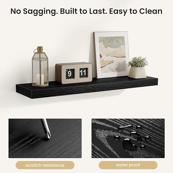 Fun Memories Floating Shelves for Wall, Rustic Wood Wall Mounted Shelves for Bathroom, Bedroom, Living Room & Kitchen, Storage Display Shelves, (Set of 2, Black, 30 in)