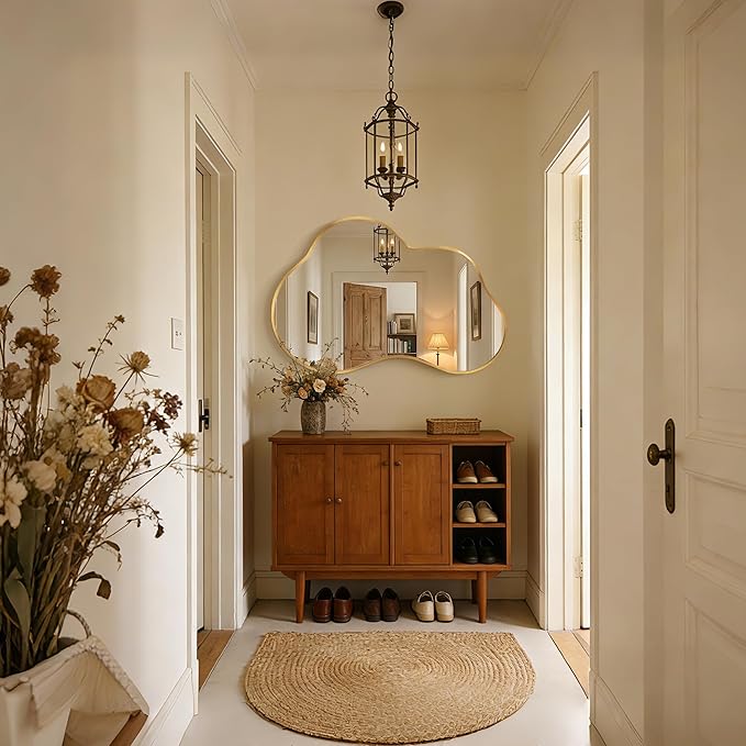 Irregular Wall Mirror with Metal Frame for Living Room, Hallway, Entryway, Bathroom and Dining Room