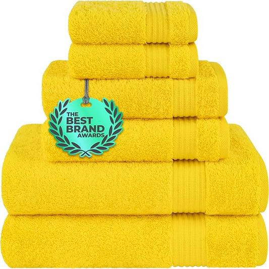 Cotton Paradise 100% Cotton Turkish Towel Set, Soft Absorbent Quick Dry, 6 Piece Towel Set, Yellow