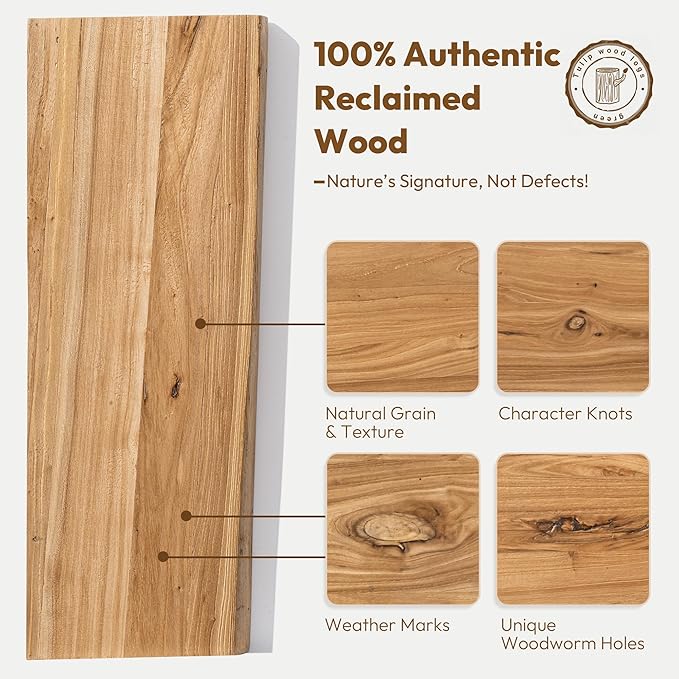Vivelove Live Edge Floating Shelves for Wall Solid Elm Wood, Rustic Farmhouse Wall Shelf with Invisible Bracket for Living Room Bedroom Bathroom Office Book, 36 Inches - Set of 2 - Natural