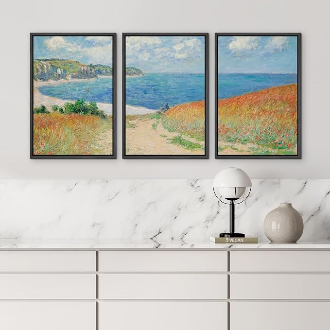 wall26 Framed Canvas Print Wall Art Set Path Through The Corn at Pourville by Claude Monet Cultural Historic Oil Painting Fine Art Reproduction for Living Room, Bedroom, Office - 16"x24"x3 Black