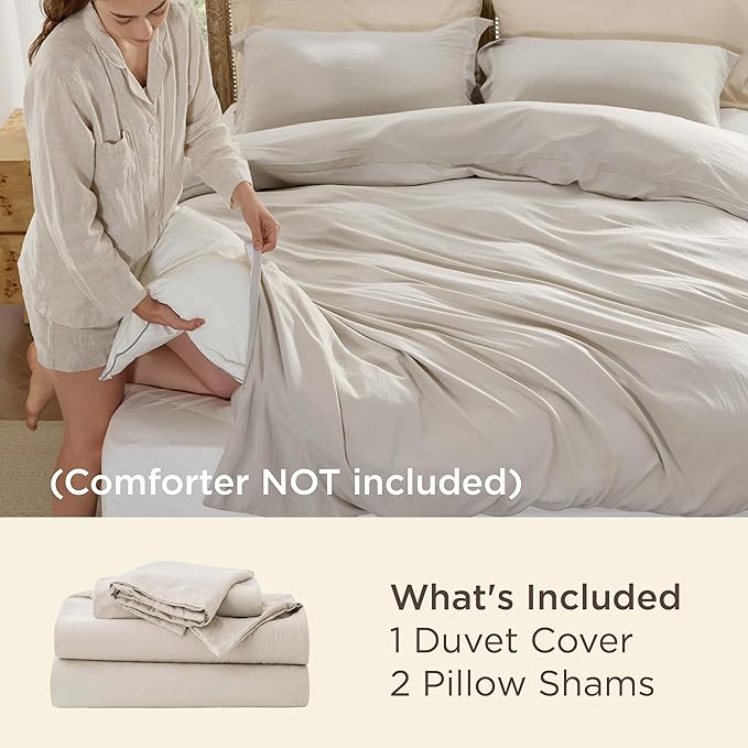 Bedsure Super King Duvet Cover - 3 Pieces Prewashed Cotton-Like Polyester Extra Soft Bedding Set, Includes 1 Duvet Cover 108x98 Inches with Zipper Closure & 2 Pillow Shams, Linen, No Comforter