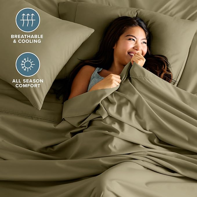 Bare Home Full Sheet Set - 1800 Ultra-Soft Microfiber Full Bed Sheets - Double Brushed - Deep Pockets - Easy Fit - 4 Piece Set - Bedding Sheets & Pillowcases (Full, Olive)