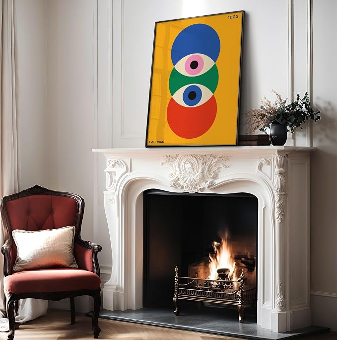 Poster Master Bauhaus Poster - Abstract Eyes Print - Graphic Design - Eye Illustration - Geometric Art - Chic Boho Design - Mid Century Modern Illustration - Living Room or Bedroom Wall Decor - 18x24 UNFRAMED Wall Decor