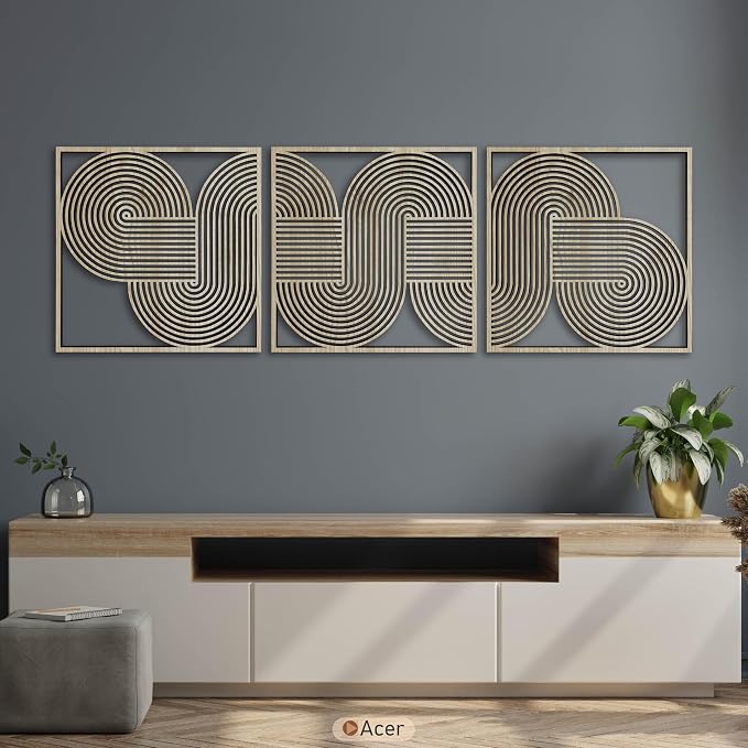Extra Large Wooden Wall Art, Endless Flow Wood Wall Decor for Mid Century Modern Interiors, Abstract Geometric Wall Hanging, Home Gifts for Living Room and Bedroom