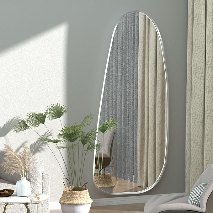 47"x22" Irregular Wall Mirror Silver Asymmetrical Shaped Aluminum Alloy Framed Mirror for Living Room Bathroom Bedroom Entryway Fireplace