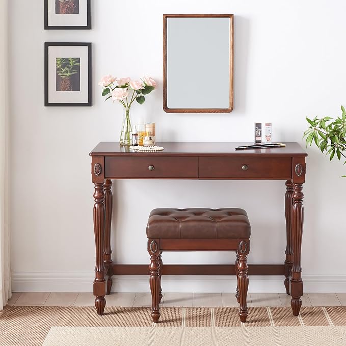 Writing Desks with Drawers, 39.4" Home Office Desk with Stable Solid Wood Pedestral Legs, Vntage/Classic Style Computer Desk for Home Office, Living Room Study or Workspace SSZ1533