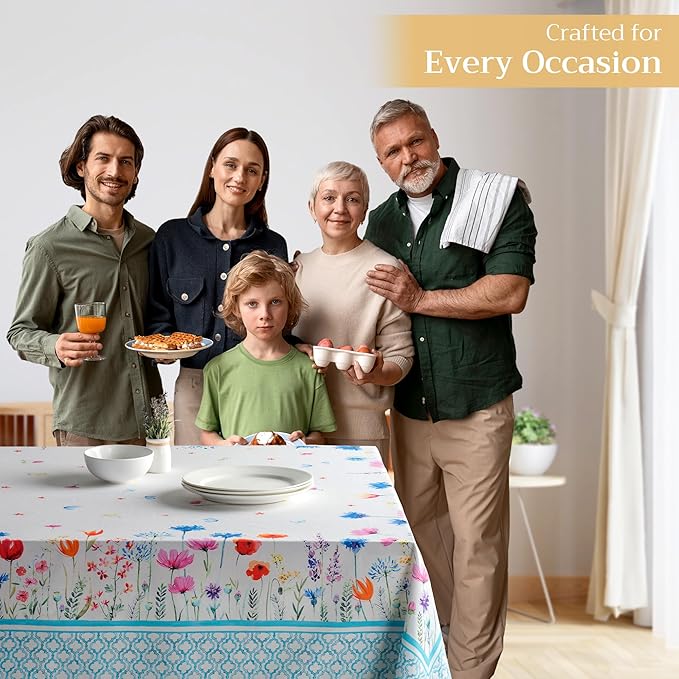 Maison d' Hermine Table Cloth Square Table 100% Cotton 54 x 54 Inches Tablecloth Reusable Decorative for Dining Room Farmhouse Home Valentines Day Decorations Spring Summer - Flower in The Field