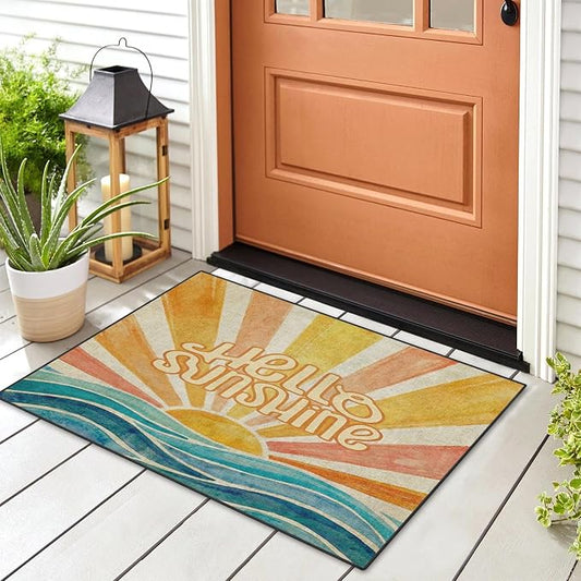 Area Rugs 2'x3' Washable Rug, Retro Sunshine Boho Stain Resistant Non Slip Backing Groovy Summer Carpet for Living Room Bedroom Dining Room