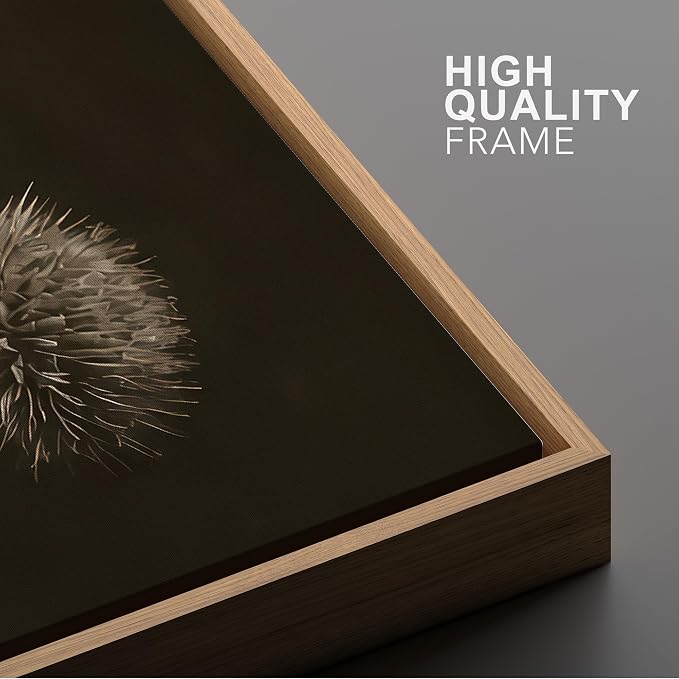 Woodrose Framed Canvas Print Wall Art Sepia Botanical Thistle with Butterfly Vintage Illustrations Modern Art Minimalist 3D Colorful Ultra for Living Room, Bedroom, Office - 24"x36" NATURAL