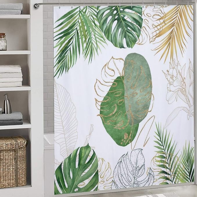 Sage Green Shower Curtains,Mid Century Modern Minimalist Olive Green Leaf Plant Shower Curtains for Bathroom Decor Set, Waterproof Cloth Fabric with Hooks 72x78Inch (183x183cm)