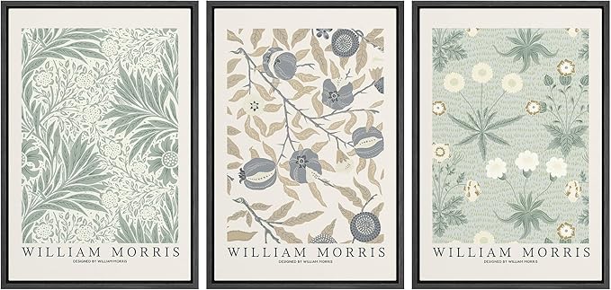 wall26 Framed Canvas Print Wall Art Set William Morris Flower Market Exhibition Poster Nature Wilderness Illustrations Modern Art Decorative Floral Botanical Minimal for Bedroom - 16"x24"x3 Black