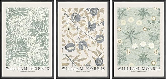 wall26 Framed Canvas Print Wall Art Set William Morris Flower Market Exhibition Poster Nature Wilderness Illustrations Modern Art Decorative Floral Botanical Minimal for Bedroom - 16"x24"x3 Black