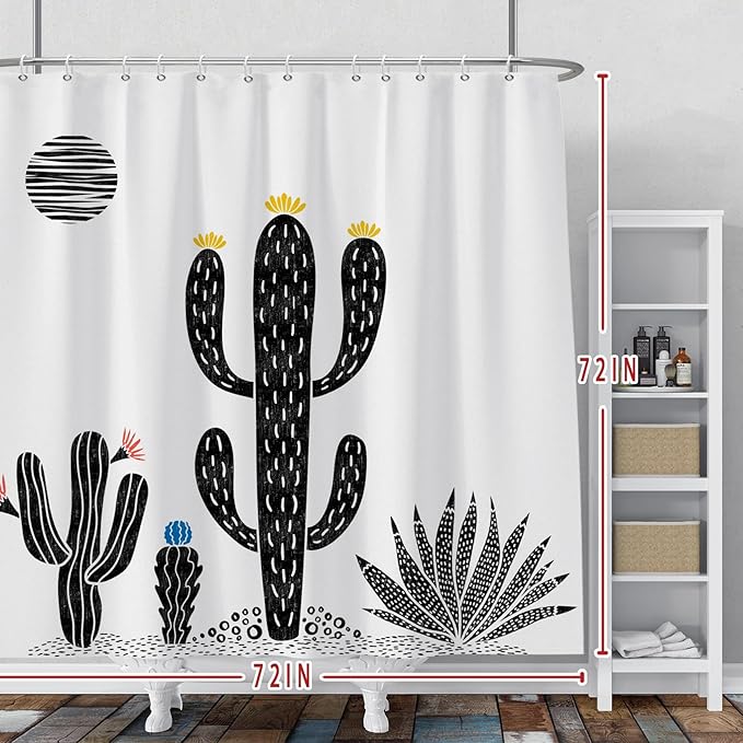 Baocicoo Boho Cactus Shower Curtain Tropical Plants Minimalism Floral Abstract Moon Black and White Shower Curtains for