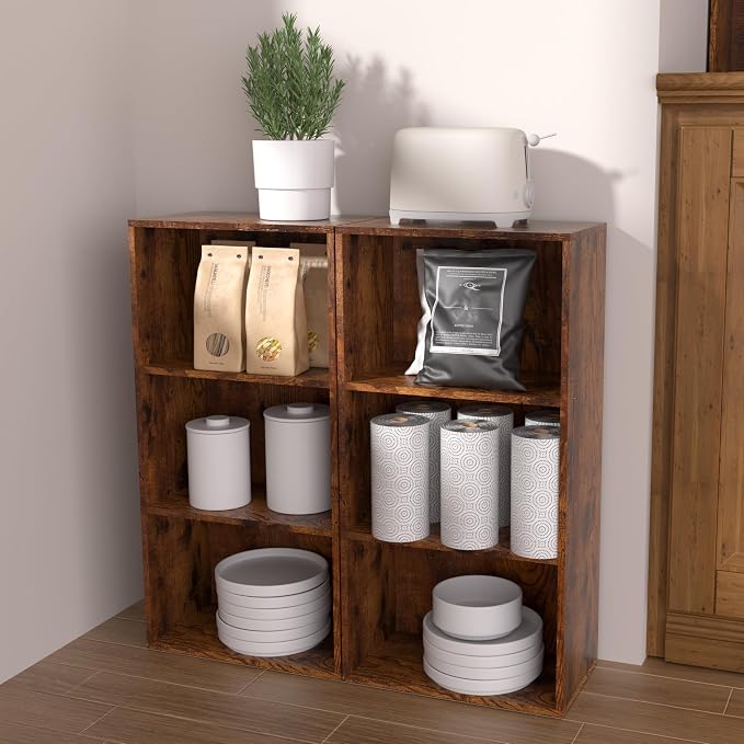 Wooden 3 Cube Storage Organizer, 3 Tier Low Bookcase Freestanding Storage Display Organizer,Versatile Cubes Shelf and Cubby Unit for Any Space