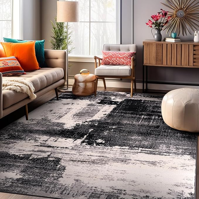 Rugshop Modern Abstract Design Non Shedding Soft Ideal for Living Room,Bedroom,Kitchen Area Rug 5' x 7' Black