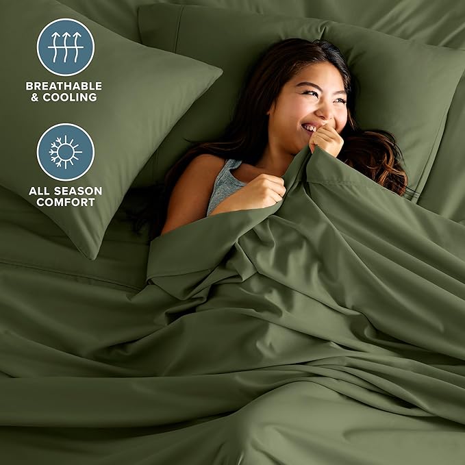 Bare Home Split Head Flex King Sheet Set - 1800 Ultra-Soft Microfiber Bed Sheets - Double Brushed - Deep Pockets - Easy Fit - 4 Piece Set - Bedding Sheets & Pillowcases (Cypress)