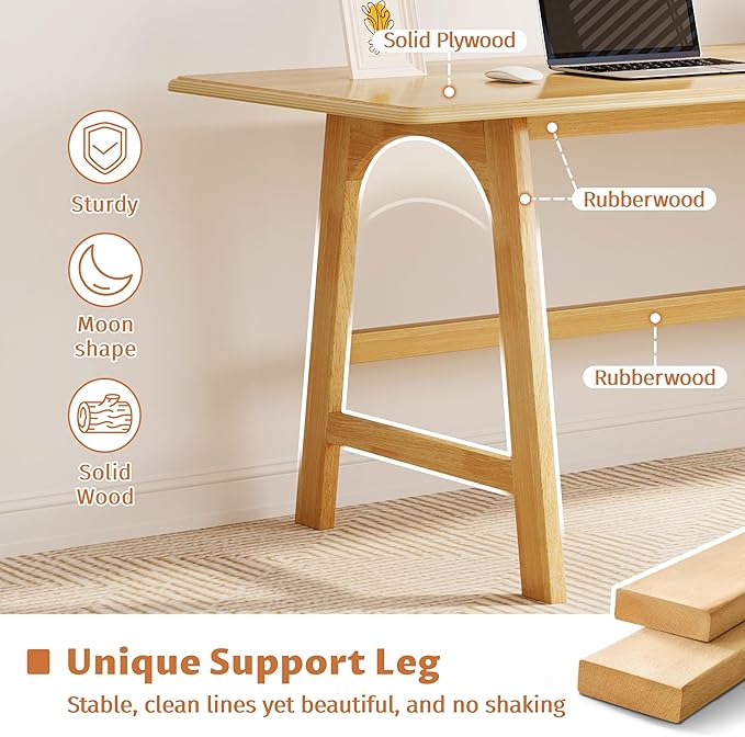 IOTXY Solid Wood Writing Table - 60" W x 24" D Minimalist Computer Desk for Home Office, Work, Study, Creativity, and PC Workstation, Oak