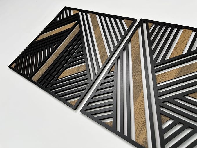 Art Deco Wall Art Wood Panels, Wood Wall Art Large, Geometric Lines Wooden Wall Decoration, Wood Wall Decor for Art Deco Interior Design
