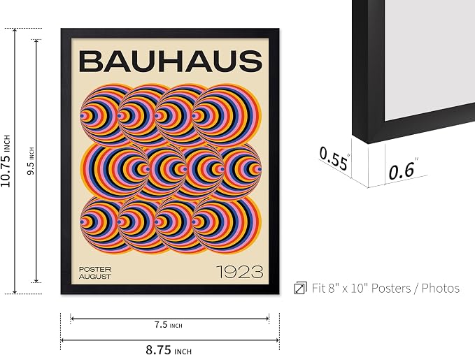 Poster Master Bauhaus Poster - Abstract Spiral Print - Geometric ART - Rainbow ART - Psychedelic Style - Chic Boho - Mid Century Modern - Living Room or Bedroom Decor - 8x10 Black Framed
