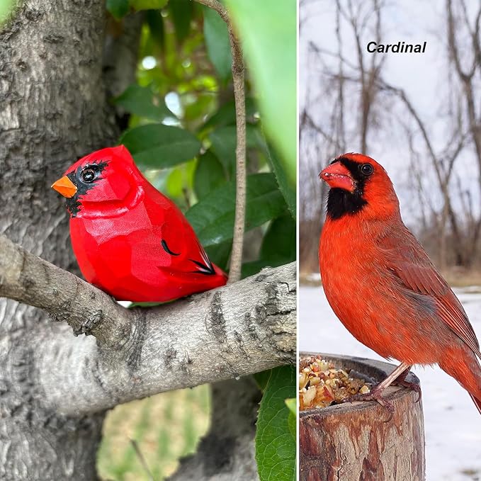 H&Zebrabro Hand Carved Bird Figurines, Hand-Painted Sculpted Wooden Birds, Wood Bird Sculptures for Home Decoration, Hand Crafted Life Like Bird Statues, Ideal Gifts for Bird Lovers (Cardinal)
