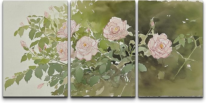 wall26 Canvas Print Wall Art Set Blush Pink Rose Garden Botanical Decorative Minimal Relax/Zen for Living Room, Bedroom, Office - 24"x36" x 3
