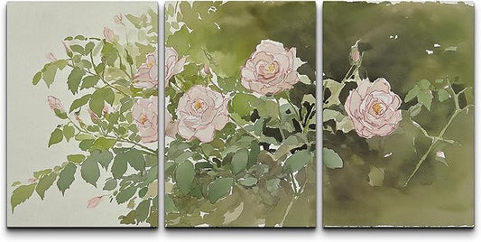 wall26 Canvas Print Wall Art Set Blush Pink Rose Garden Botanical Decorative Minimal Relax/Zen for Living Room, Bedroom, Office - 16"x24" x 3