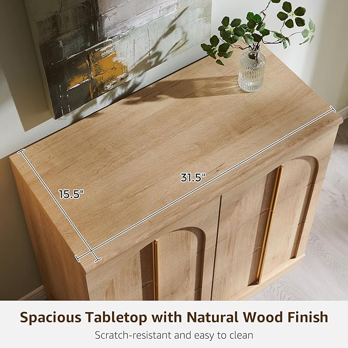 ACCOHOHO Buffet Cabinet with Storage&Arched Doors,31.5 Inch Wood Sideboard with Adjustable Shelf,Modern Coffee Bar Tables Accent Cabinets for Living Room,Kitchen Or Entryway (Natural Oak, 1 Piece)