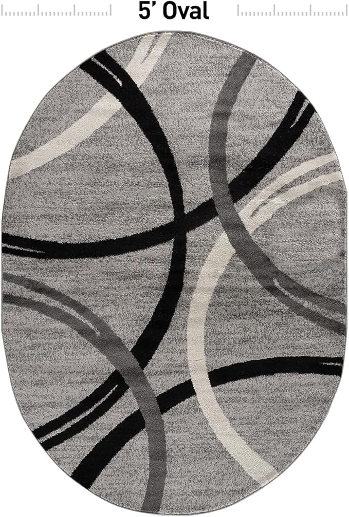 Rugshop Wavy Circles Design Oval Rug, Non-Shedding Carpet for Living Room, Dining Room, or Bedroom, Gray, 5' x 7' Oval