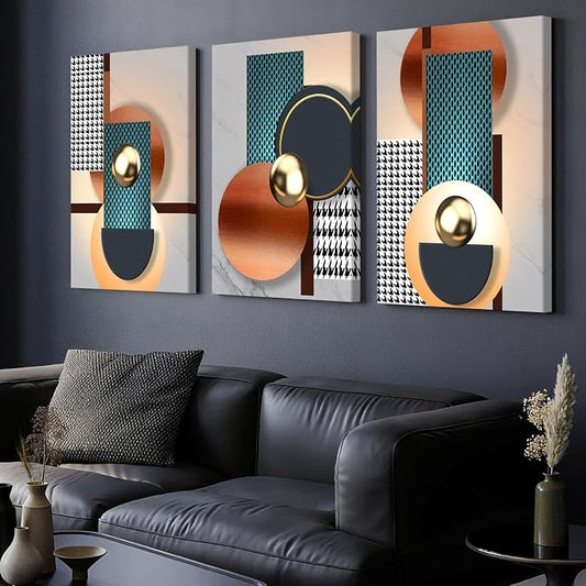 Pennimor 3Pcs Framed Geometric Abstract Wall Art, Simple Neutral Wood Wall Decor, Modern Minimalist Artwork Printing for Bathroom Bedroom Living Room Home Office Farmhouse 16x24in
